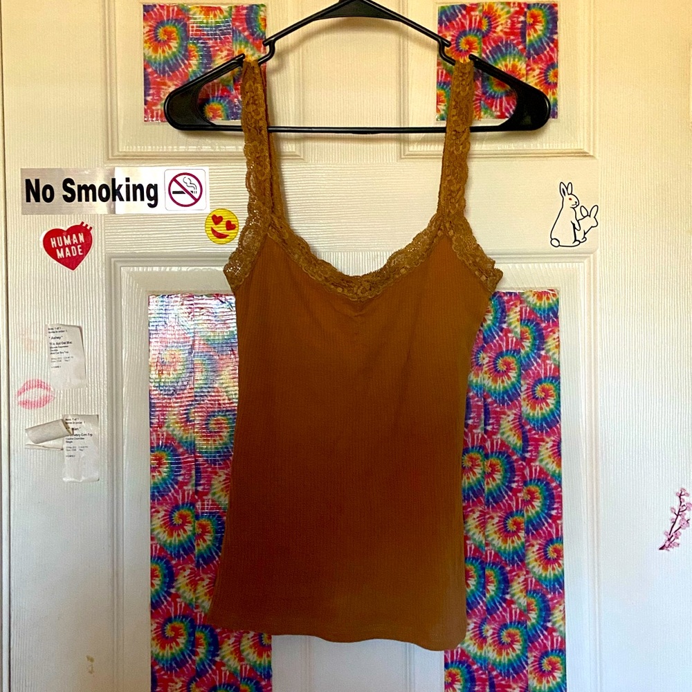 Brown rubbed lace tank top, cami
